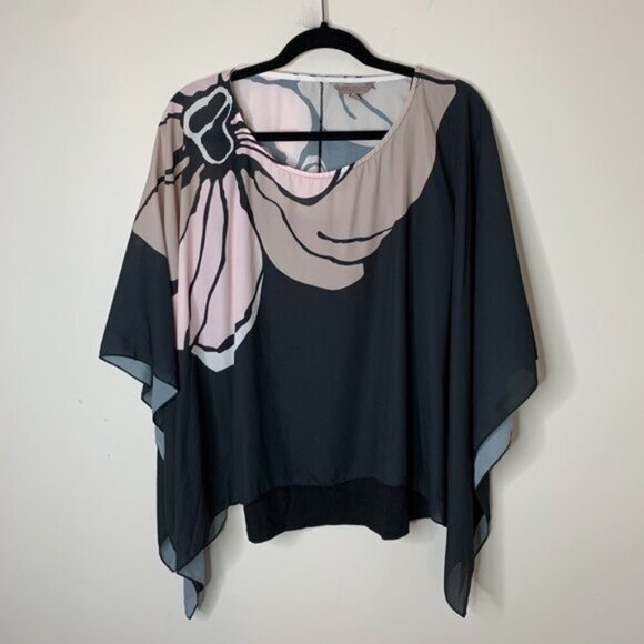 STUDIO Women's Top Blouse Y2k 2000s Floral print split back Black Size L/XL - Picture 2 of 9